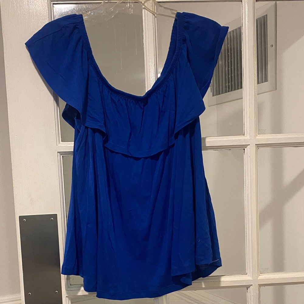 Ambiance Royal Blue Off-Shoulder Ruffle Top